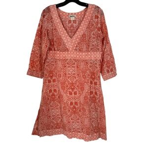 Tommy Bahama Women's Orange Coral Pink Floral‎ Beach V-Neck Dress Medium